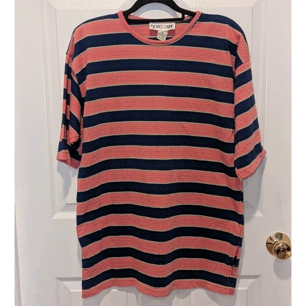 Vintage Michael Carrie Striped Tee Retro 90s Coastal Colorblock Textured Medium